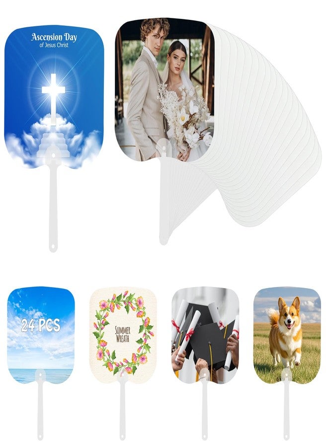 LAIAMER 24 Pcs Sublimation Fans Blank, Double-Sided DIY Sublimation Hand Fans for Church Parties & Graduation Party Favors & Wedding Fan for Guests - Image 1